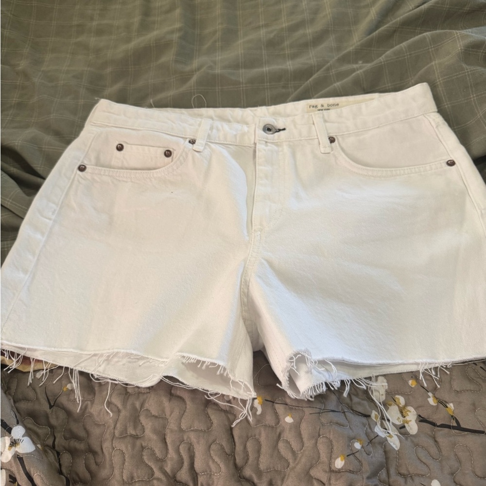 rag & bone White Jean Shorts with Raw Hem
